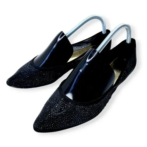 Jennifer Lopez Black Crystal Semi Sheer Pointy Toe Shoes Dress Flats Sz 9 - Picture 3 of 11